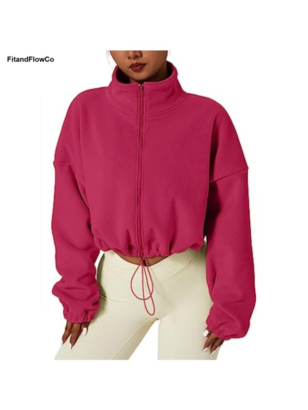 Full Zip Fleece Crop Jacket Stand Collar Sherpa Coat